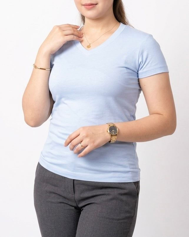 WOMEN'S V-NECK T-SHIRTS PACK - LIGHT BLUE & WHITE