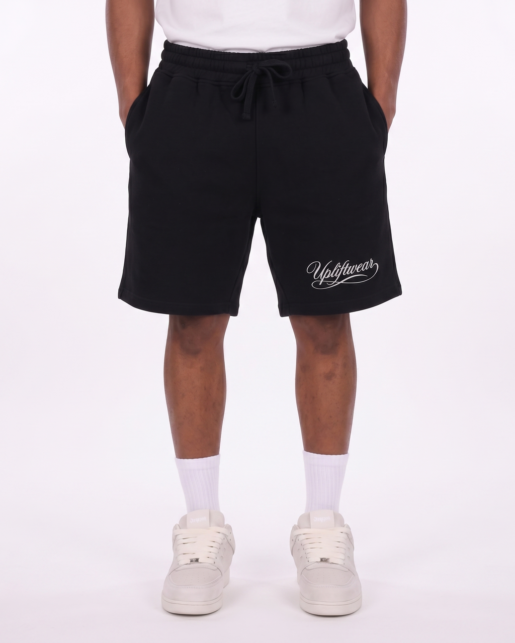 PANTALONES CORTOS DE FELPA CON LOGOTIPO SCRIPT – NEGRO