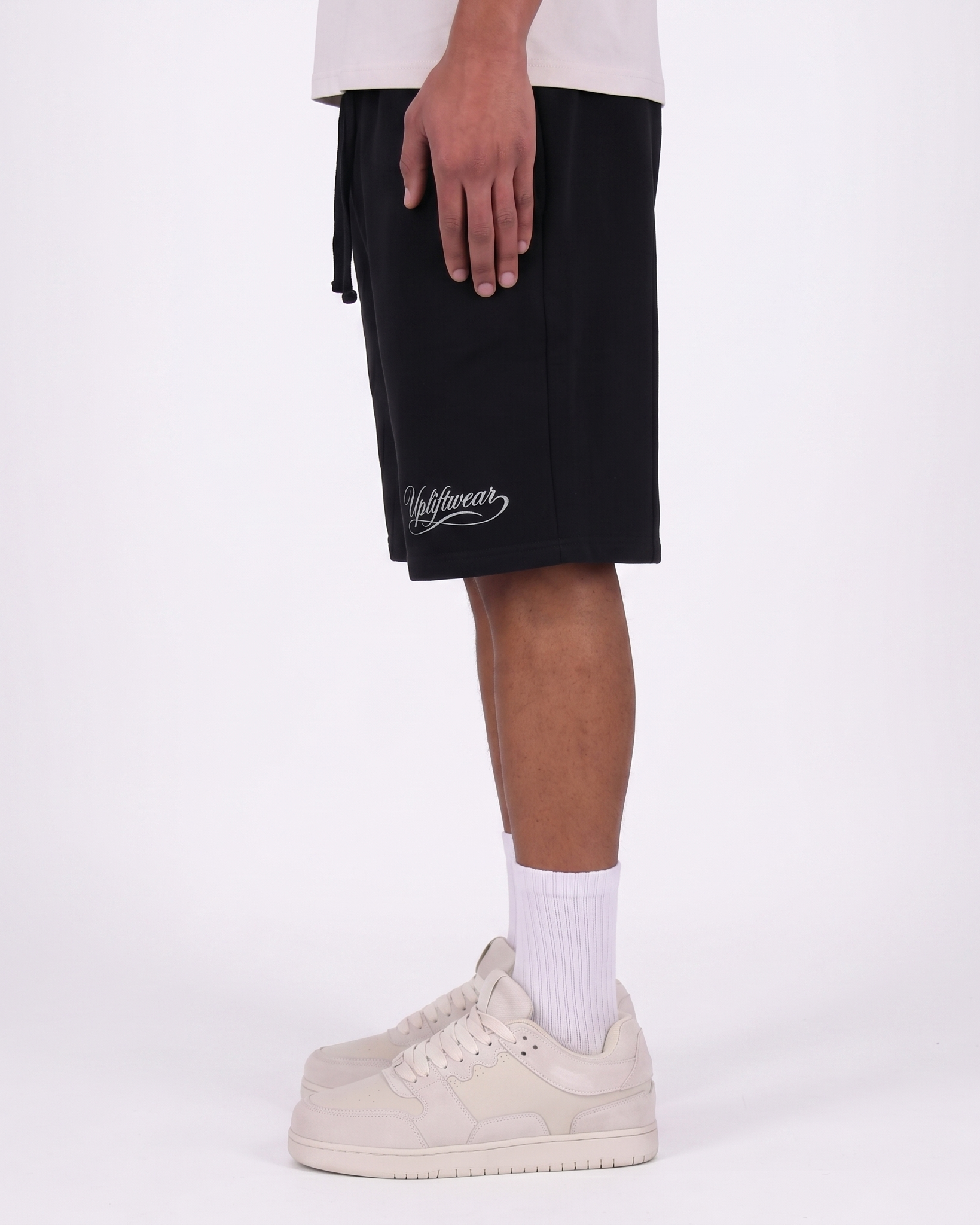 PANTALONES CORTOS DE FELPA CON LOGOTIPO SCRIPT – NEGRO